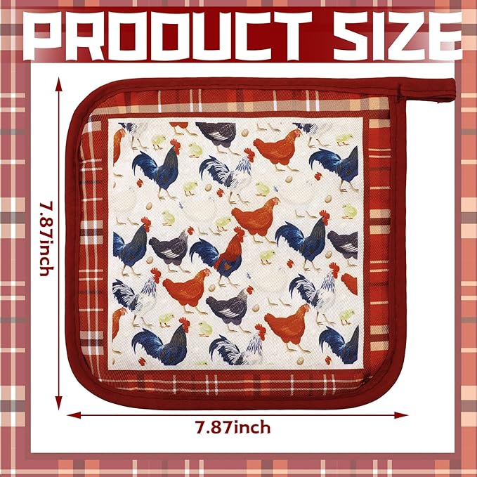 Bencailor 12 Pcs Pot Holders with Pocket Kitchen Hot Potholders Hot Pad Oven Mitts Cookie Bag Oven Gloves for Kitchen Gift Baking Cooking(Bright Red,Red Rooster)