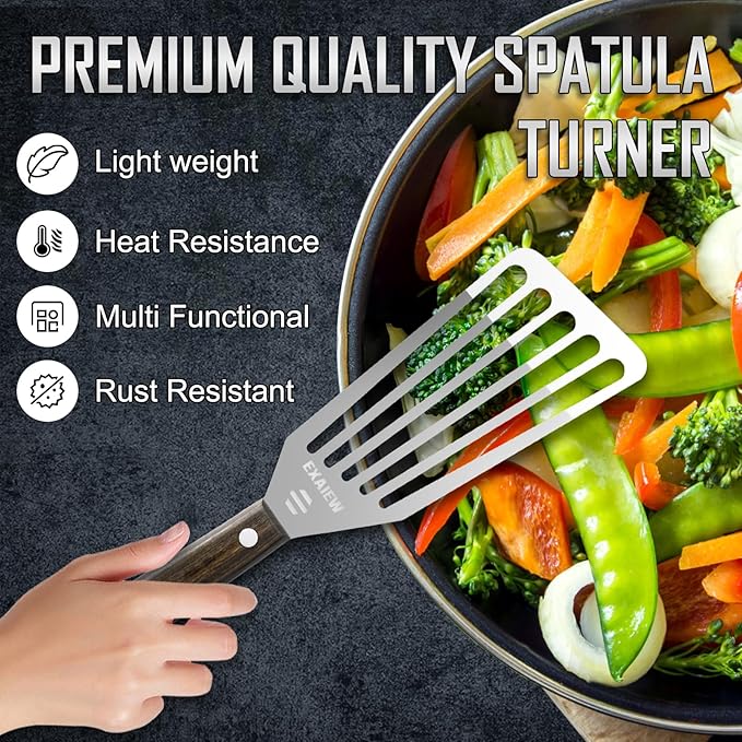 2 Pack Fish Spatula Stainless Steel, Flexible Fish Turner Spatula Perfect for Flipping Eggs, Burgers and Baking, Durable Lightweight Metal Kitchen Slotted Turner for Cooking & BBQ, Perfect gifts