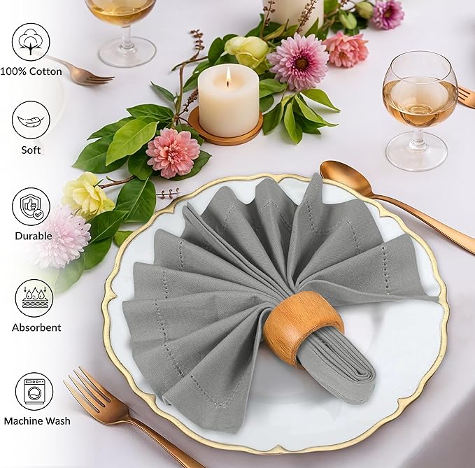 Ruvanti Cloth Napkins Set of 12, 100% Cotton High GSM 18x18 Inches, Hem Stitched Corners, Soft, Washable, Highly Durable & Absorbent, Perfect for Parties, Christmas, Thanksgiving Dinners – Wild Dove