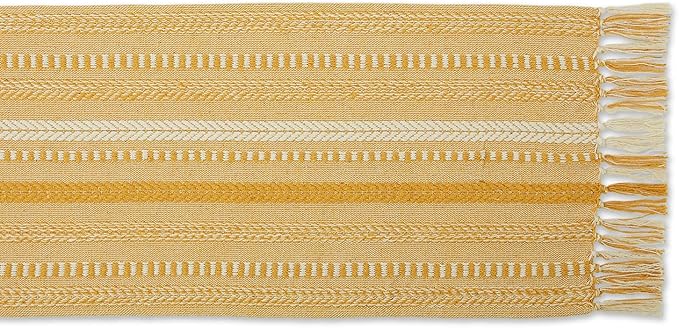 DII Farmhouse Braided Stripe Table Runner Collection, 15x108 (15x113, Fringe Included), Honey Gold