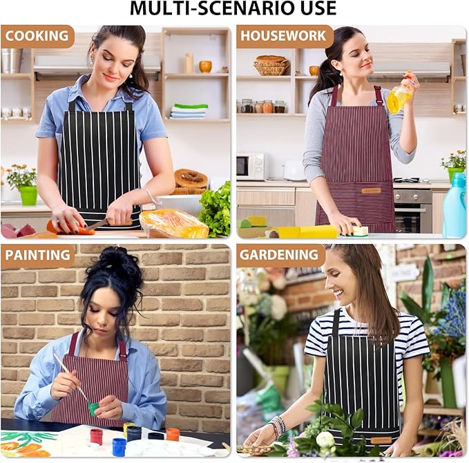 VALOME 2 Pack Kitchen Aprons, Apron for Cooking with 2 Pockets, Unisex Adjustable Neck Strap Chef Aprons for Men Women