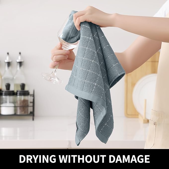 Homaxy Kitchen Towels and Dishcloths Set, 12 x 12 and 13 x 28 Inches, Set of 8 Bulk Cotton Terry Kitchen Towels Set, Checkered Designed, Soft and Super Absorbent Dish Cloths, Grey