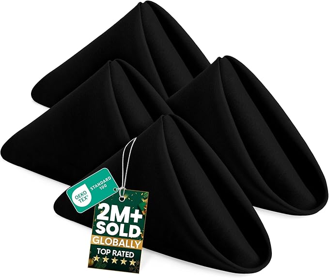 Utopia Home [60 Pack, Black] Cloth Napkins 17x17 Inches, 100% Polyester Hemmed Edges, Washable and Reusable Ideal for Parties, Weddings and Dinners
