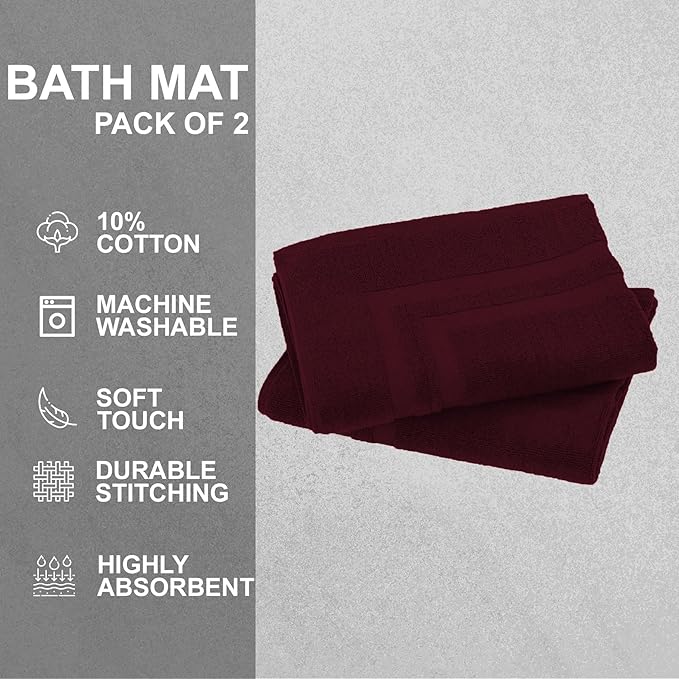 GOLD TEXTILES Premium Red Wine Bath Mat - 2 Pack 22x34 Inches - Not a Bathroom Rug - 100% Ring Spun Cotton - Highly Absorbent & Non Slip Shower Bathroom Floor Mat Towel - Machine Washable