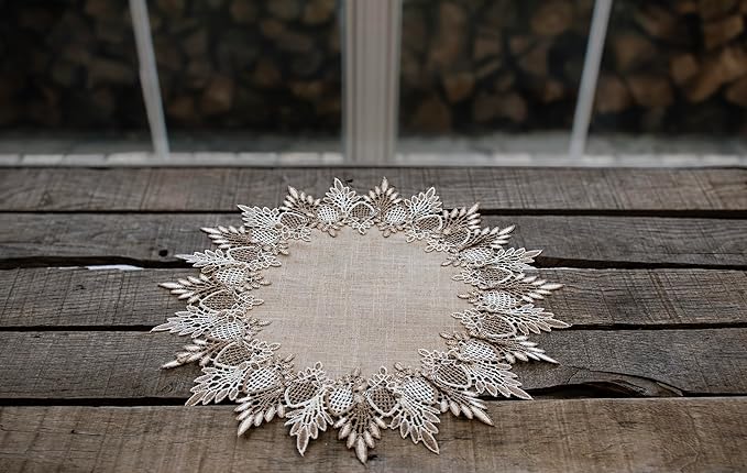 LINENS ART AND THINGS Lace Doily Neutral Earth Tones Table Topper Placemat Beige Brown (16 inch Round)