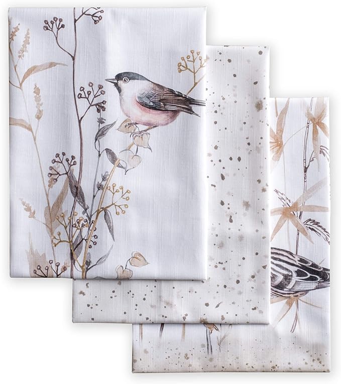 Maison d' Hermine Kitchen Towels Set of 3 100% Cotton 27.50" x 20" Reusable Cloth Dish Towels Absorbent with Hanging Loop for Kitchen Gifts for Mothers Day Spring/Summer (Meadow Florals - Brown)