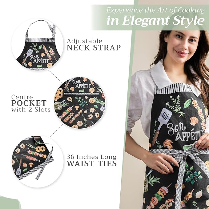 Maison d' Hermine 100% Cotton Apron for women with Pocket Kitchen Chef Apron for Men Cooking Mothers Day Gifts