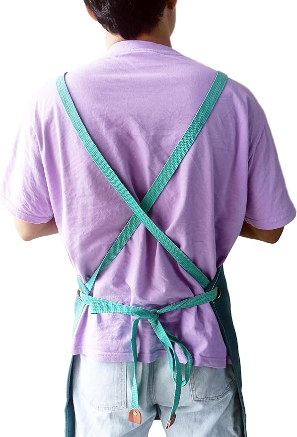Chef Apron with Large Pockets for Women Men, Cotton Canvas Cross Back Water Repellent Adjustable Work Apron