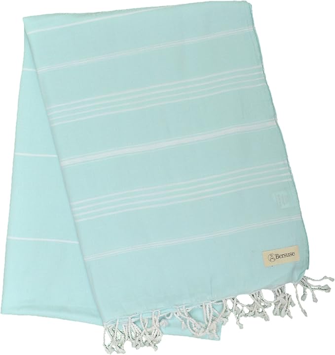Bersuse Towels Anatolia XL Beach Blanket Throw Blanket Turkish Towel 100% Cotton Extra-Large Quick-Dry Lightweight Premium Peshtemal Towel - 61x82 Inches, Aqua Marine (Set of 6)