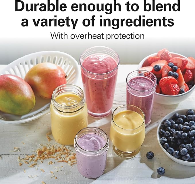 Hamilton Beach Portable Blender for Shakes and Smoothies, 14 Oz BPA Free Travel Cup & Lid, Durable Stainless Steel Blades, Personal Smoothie Blender, Blue, 51132G