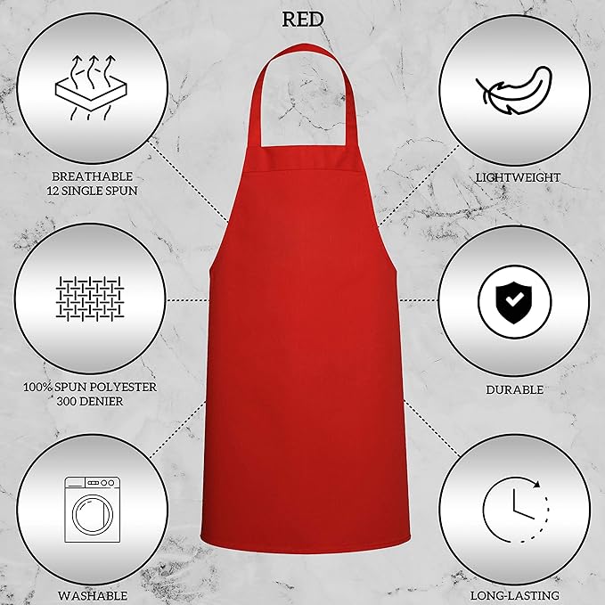 GREEN LIFESTYLE 120 Pack Professional Chef Apron – Grilling Aprons for Men, Waterproof Cooking Apron for BBQ, Work or Restaurant Use, Kitchen Aprons for Women – Red, No Pockets
