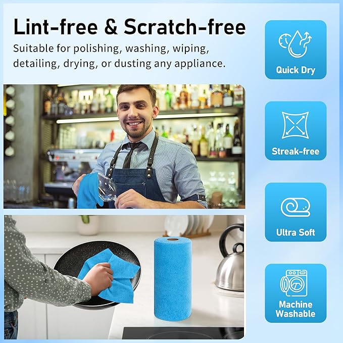 Microfiber Cleaning Cloth Roll, 75 Pack Tear Away Microfiber Towel, Reusable Washable Shop Towels, Lint Free All-Purpose Cleaning Rags Wash Cloths for Home Car Kitchen Automotive 11.5"x11.5"
