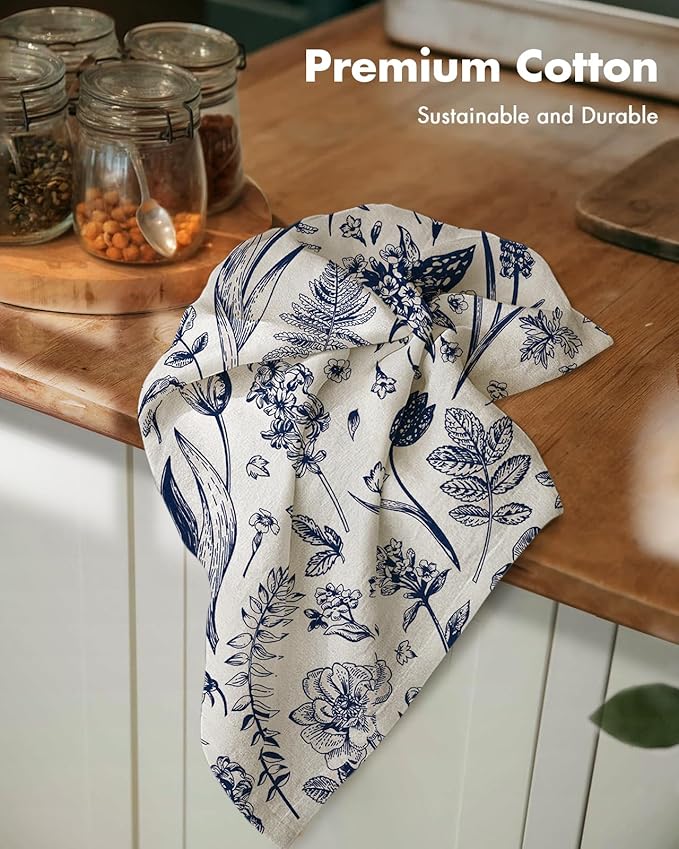 Miss Adola Flour Sack Kitchen Towels - Set of 2 Cotton Dish Towels with Hanging Loop Decorative 18x26 Inch Absorbent Cute Design for Housewarming Gifts, Linestyle