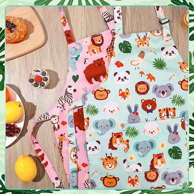 2 Pack Kids Apron, Cute Cooking Aprons, Waterproof Art Apron with Pockets, Toddler Painting Artist Apron Adjustable