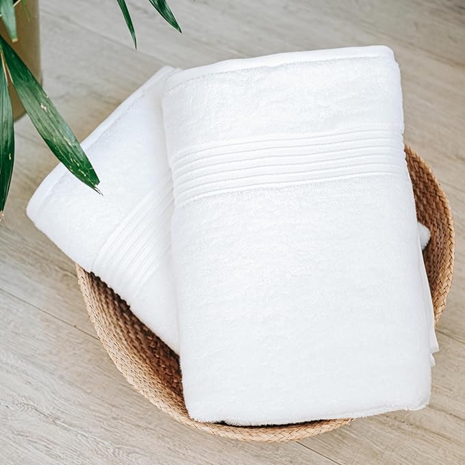 Milara Turkish Bath Towels Set of 6| 2 Bath Towels, 2 Hand Towels & 2 Wash Cloths with Elegant White Color | 700 GSM Premium Quality Cotton Ultra-Soft & Absorbent