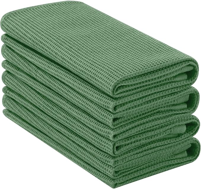 Homaxy 100% Cotton Waffle Weave Kitchen Towels - 4 Pack Soft and Absorbent Dish Towels - 16 x 26 Inches Quick Dry Hand Towels - Grass Green