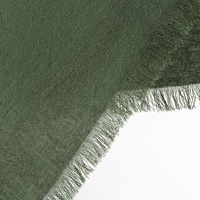 DeZerlor 12 Pack Olive Green Cotton Linen Napkins with Fringe Green Cloth Napkins Set of 12 Boho Handmade Dinner Table Napkins for Wedding Bridal Baby Shower Tea Party, 17 x 17 Inches