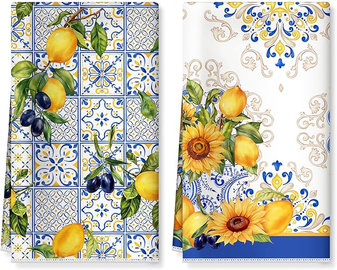Lemon Floral Microfiber Kitchen Towels, Soft Absorbent Hand Towel 15.7 × 23.6 inch, Thick Dish Cloth for Party Anniversary Holiday Decoration, Housewarming Gifts for Mom