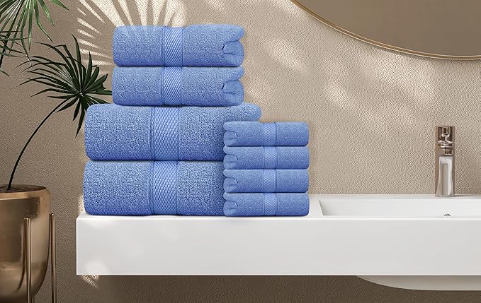 Oakias Premium Towel Set 600 GSM 6 Piece Blue - 100% Ring Spun Cotton Highly Absorbent Towels Set - Super Soft Bathroom Towel Set - Hotel Quality Double Stitched Hem - Ideal for Hotels, Spa, Gyms