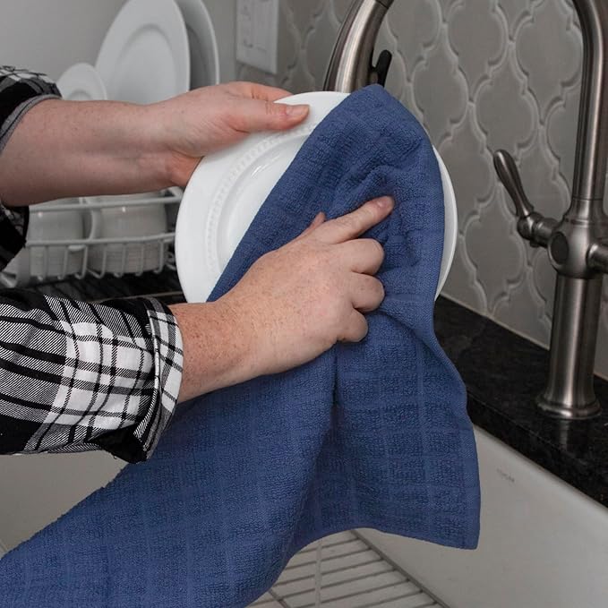 Ritz Premium Kitchen Towel and Dish Cloth Value Set: Highly Absorbent, Super Soft, Long-Lasting, 100% Cotton Checked and Solid Hand Towels, Tea Towels, Bar Towels - 6 Pack, Navy