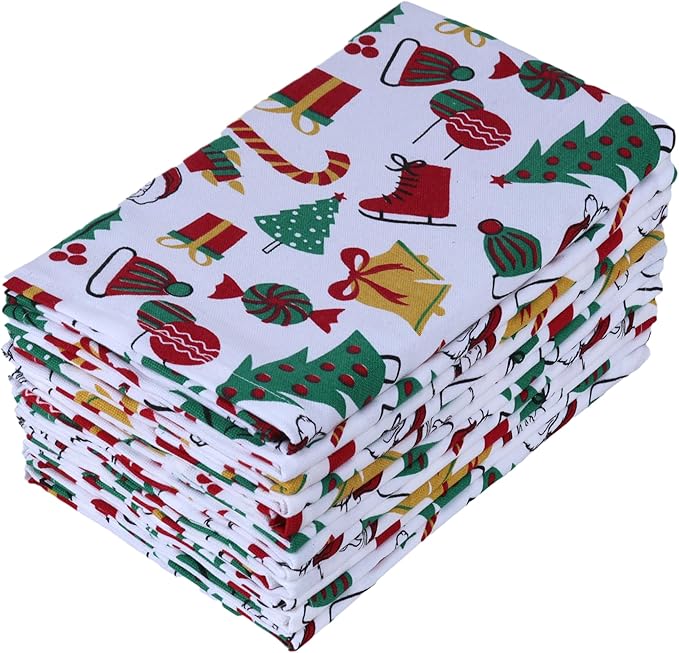 Urban Villa Cloth Napkins Set of 12 20x20 100% Cotton Hemstitch Napkins Cloth Washable Durable Reusable Absorbent Table Dinner Napkins Cloth for Christmas Hotel Lunch Restaurant Weddings Parties–Santa