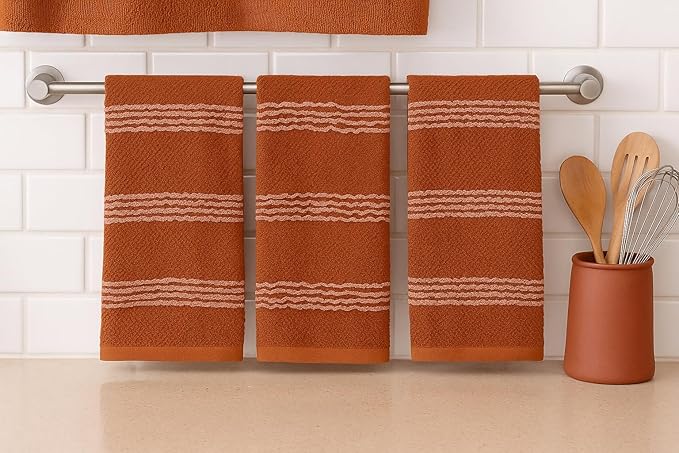 Serafina Home Terracotta Orange Rust Kitchen Hand Dish Towels: Oversized 18" x 28",100% Cotton Soft Absorbent Dish Cloths for Cleaning Drying, Set of 3 Multipurpose for Everyday Use