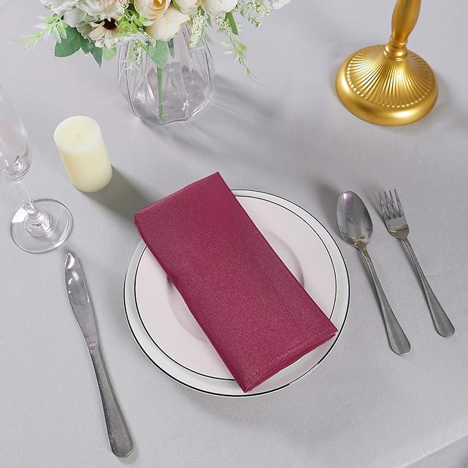 Cloth Napkins 20x20 inch Washable Polyester Dinner Napkins Soft Table Napkins for Wedding Party Dining Banquet(Burgundy,12PCS)