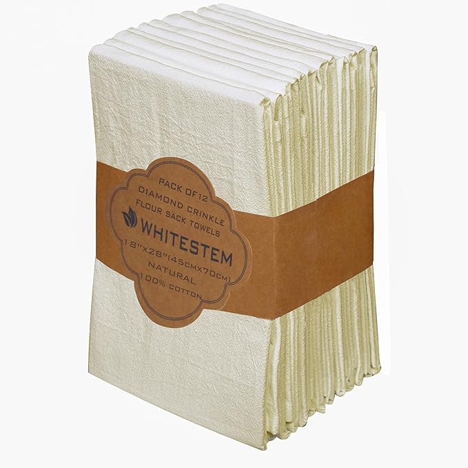Flour Sack Towels 18” x 28” – Pack of 12 Cotton Kitchen Towels, Dish Towels and Tea Towels for Embroidery, Thick Absorbent for Baking & Bread Proofing - Natural