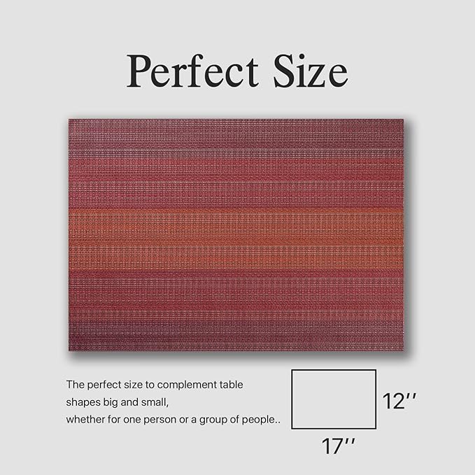 Placemats Set of 8 - Easy Clean Woven Vinyl Placemats for Dining Table, Indoor/Outdoor Place Mats, Washable PVC Table Mats（Pomegranate Parade）