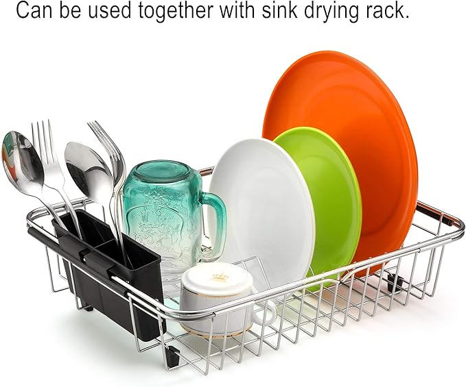 iPEGTOP Cutlery Utensil Silverware Drying Rack Basket Holder with Hooks - Flatware Storage Solution for Kitchen Dish Drainer Dish Drying Rack, Black