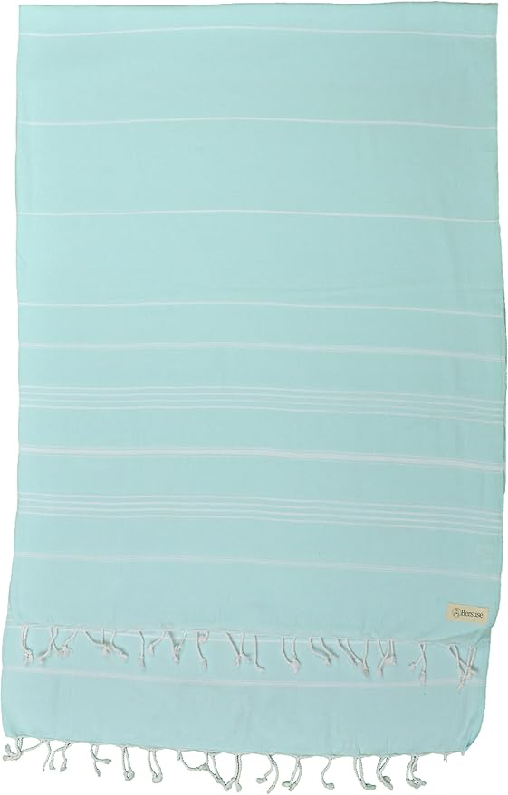 Bersuse Towels Anatolia XL Beach Blanket Throw Blanket Turkish Towel 100% Cotton Extra-Large Quick-Dry Lightweight Premium Peshtemal Towel - 61x82 Inches, Aqua Marine (Set of 6)
