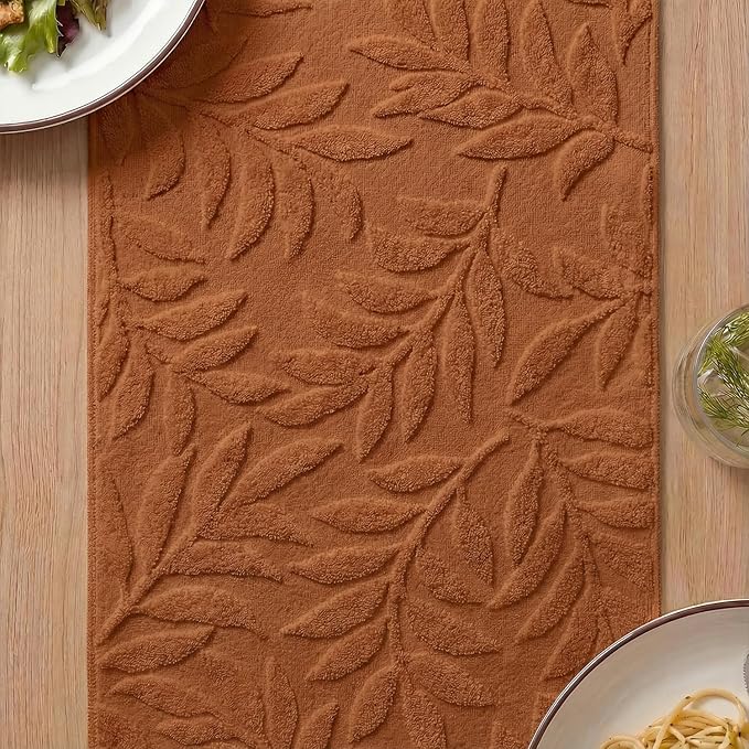 Artoid Mode Caramel Soft Cotton Jacquard Leaves Spring Table Runner, Holiday Kitchen Dining Table Decoration for Home Party Decor 13x72 Inch
