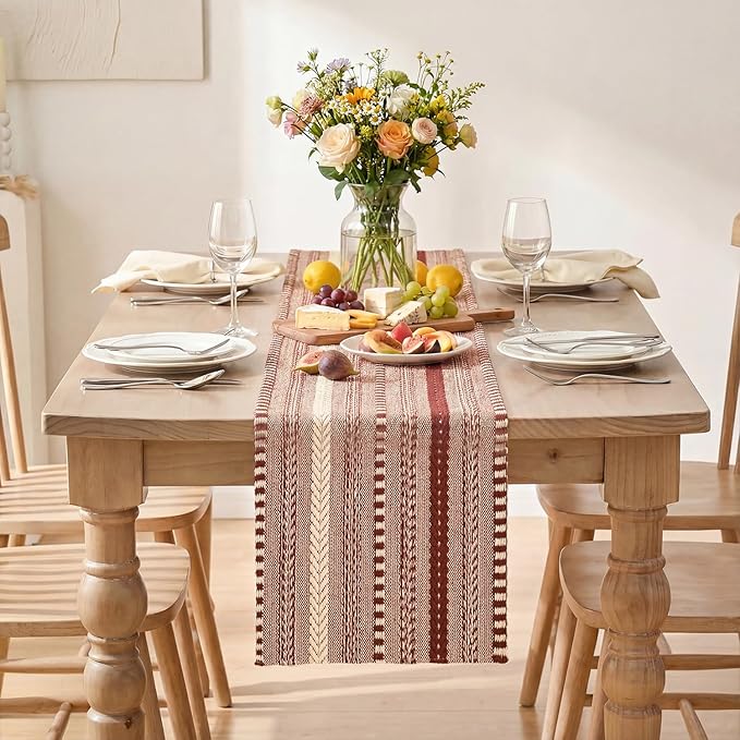 Artoid Mode Red Farmhouse Woven Table Runner, Seasonal Holiday Rustic Kitchen Dining Table Decoration for Home Party Decor 12x72 Inch
