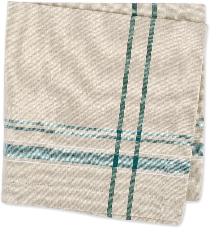 DII French Stripe Tabletop Collection Farmhouse Style Dining Table Linen Napkin Set, 20x20, Taupe/Teal, 6 Piece