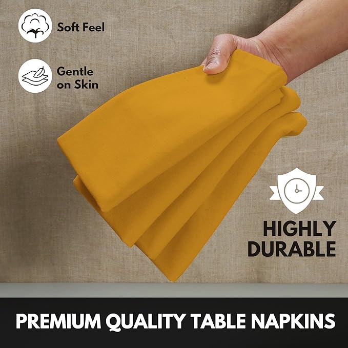 Cloth Napkins 100% Cotton 17x 17 Inches Table Napkin for Dining, Lunch, Holiday Parties & Cocktail, Decorative Washable Napkins - Mustard Yellow (Set of 4)
