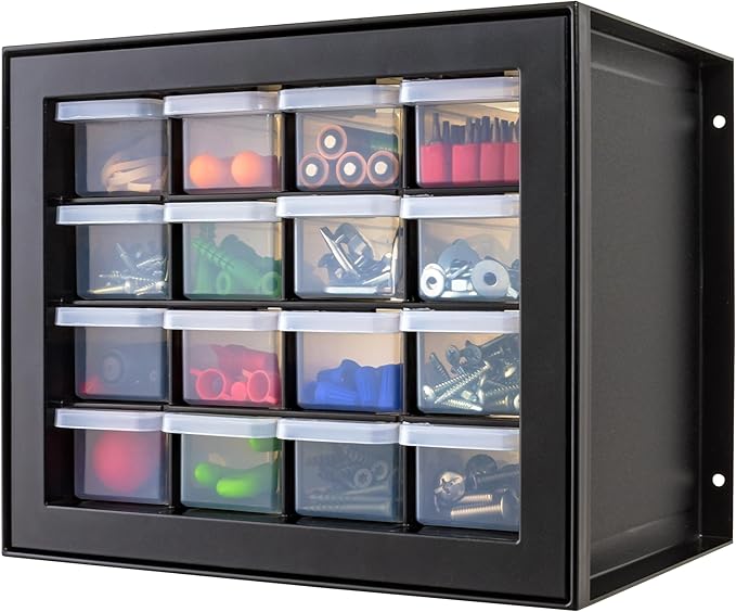 IRIS USA Small Plastic Storage Drawers, Made in USA, 16-Drawer Organizer, Stackable Teacher Toolbox for Crafts, Crayons, Beads, Screws, Hardware, Building Bricks, Desk & Garage Storage – Black