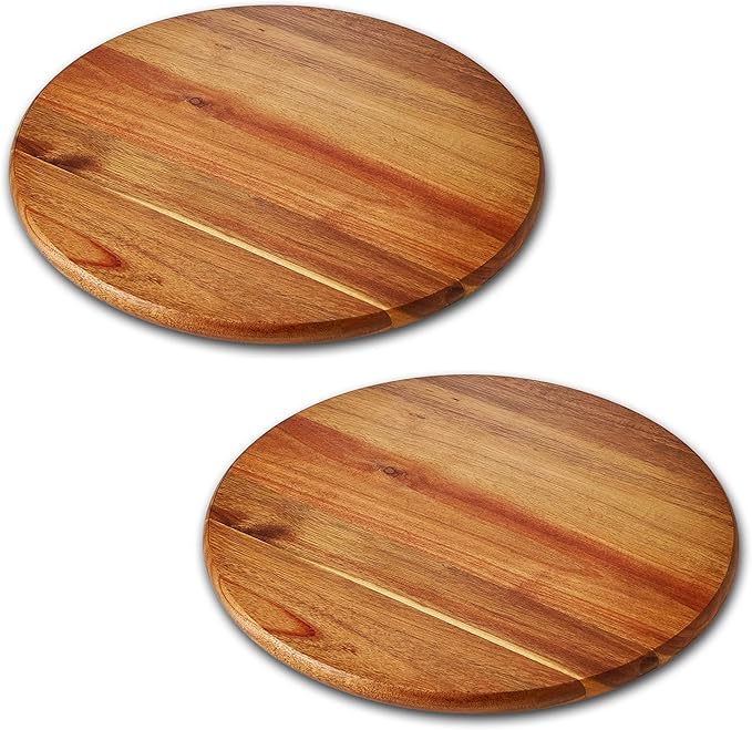 Acacia Wood Lazy Susan, Wood Turntable Tray Cabinet Organizer,14" (Two Pieces)