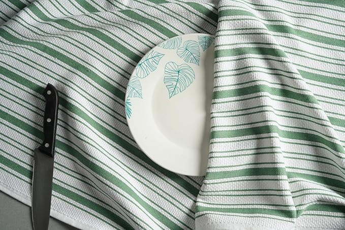 Kitchen Towels Set – Pack of 6 (20’’ x 30’’) Extra Large Premium Cotton Dish Towels for Kitchen – Basket Weave Towels – Absorbent – 100% Cotton – with Hanging Loop – Green