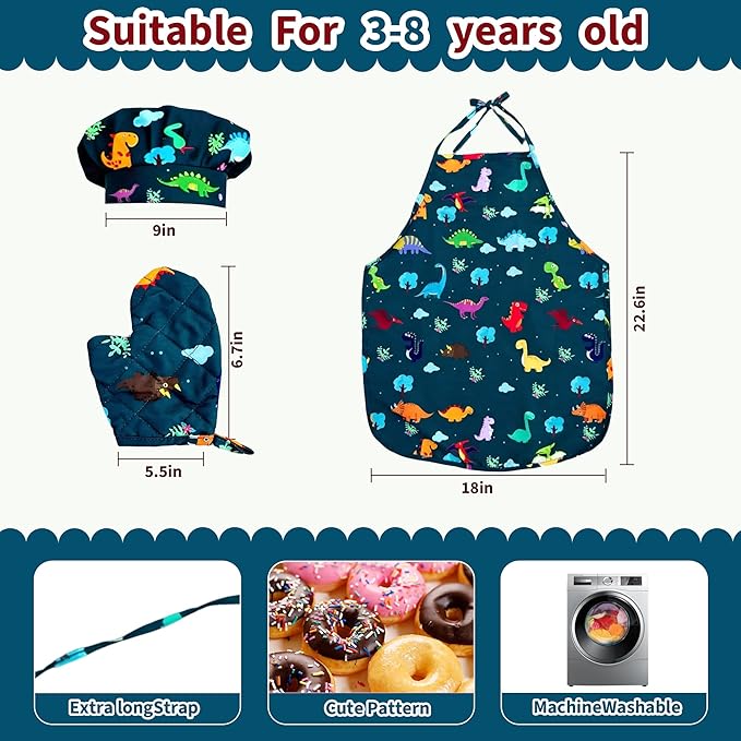 Kids Cooking and Baking Chef Set, Apron Chef Hat Accessories Complete Cooking Set, Dress Up Pretend Play Career Role Play Costume Toys Thanksgiving for Boys Girls