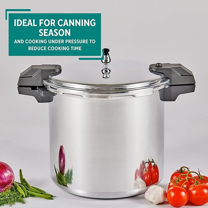 MIRRO 22qt Aluminum Pressure Canner with 3 Regulators & double Cooking Racks, 5/10/15 PSI