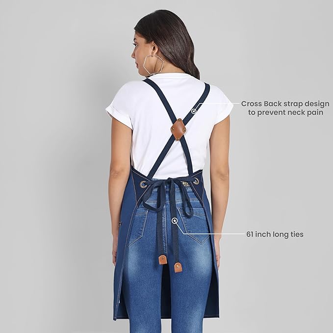 Chef Apron, Recycled Cotton Kitchen Apron with an Adjustable Neck with Long Ties, for cooking, baking