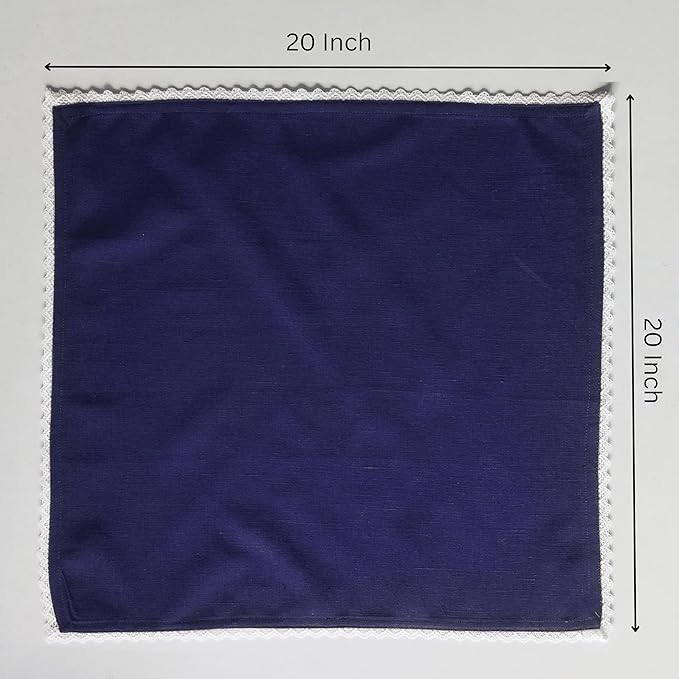 FINGERCRAFT Dinner Cloth Napkin Cotton Linen Blend 4 Pack Mitered Corners with Elegant Lace for Everyday Use Napkins are Pre Shrunk and Good Absorbency Navy Easter Color