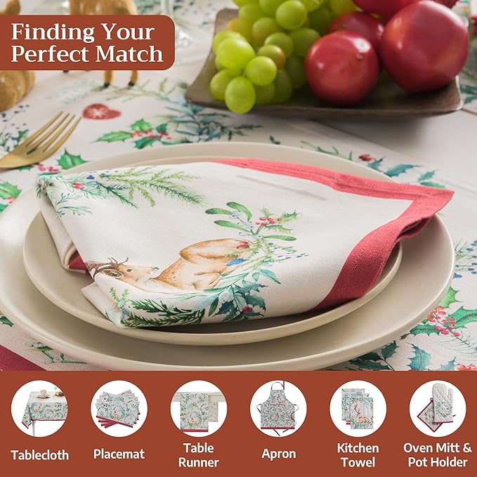 Maison d' Hermine Cloth Napkins Set of 4 100% Cotton for Thanksgiving Christmas Decorations Everyday Reusable Square Fall Napkins Cloth Washable Dinner Party (Holly Time, 20"x20")