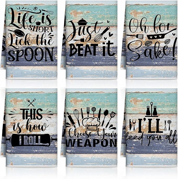 Bencailor 6 Pcs Mint Kitchen Towels Decorative Sets Dish Towels Absorbent Fast Drying Hand Tea Vintage Hanging Reusable Cleaning Dishcloths for Cooking Farmhouse Bathroom Accessory