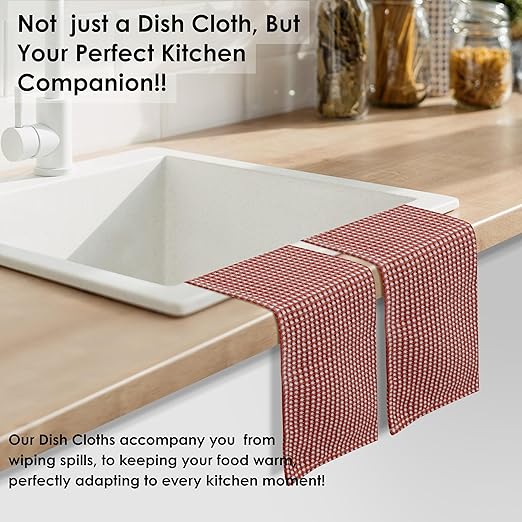 12 Pack Dual Tone Reversible Waffle Weave Dish Cloth, 12x12 Inch, 100% Cotton, Absorbent Dishcloth Set, Quick Drying, Durable for Cleaning, Wiping, Machine Washable, Rust