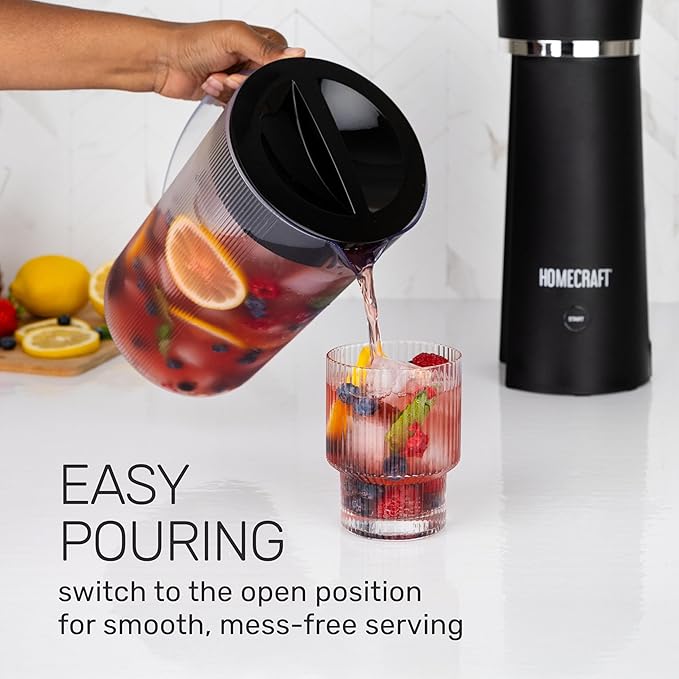 Homecraft Iced Tea Maker & Cold Brew Coffee Machine – 2 Quart Double Insulated Pitcher, Steeping Basket, – Makes Fuit Infused Teas & Iced Lattes – Black