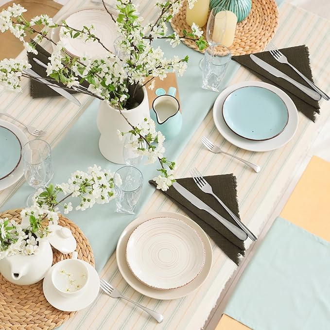 TURSTIN 24 Pieces Cotton Linen Cloth Napkin Handmade Cloth Napkin with Fringe 17 x 17 Inch Soft Dinner Wedding Napkins Square Rustic Fringe Table Napkins for Dinners, Parties, Weddings, Coffee