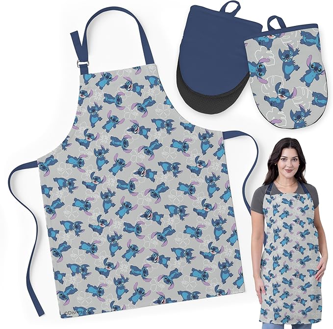 Best Brands Disney Apron & Oven Mitts Set – 3 Piece Bundle with 1 Cotton Kitchen Apron for Cooking & 2 Heat Resistant Pot Holders