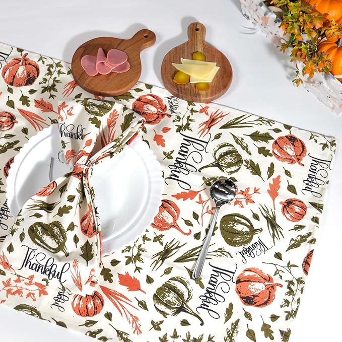 The Fine Living Company Set of 2 Thankful Printed Dish Towels, Hand Towels, Boho Tea Towels - Multifunctional, Stylish, Absorbent, Quick Dry, Soft 18" x28", 100% Cotton, Rust & Olive