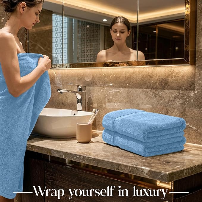RIVERSIDE Luxury 6 Piece Towel Set, 2 Bath Towels, 2 Hand Towel, 2 Wash Cloths, 100% Cotton, 600 GSM Hotel Quality, Soft, Highly Absorbent Towels for Bathroom, Electric Blue Towel Sets